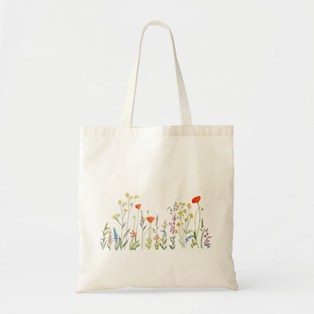 Bolsa Tote Flores silvestres em aquarelas (Frente)