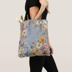 Bolsa Tote Flores silvestres em azul