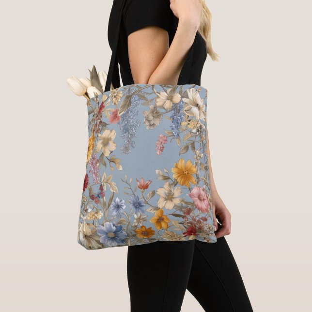 Bolsa Tote Flores silvestres em azul (Close Up)