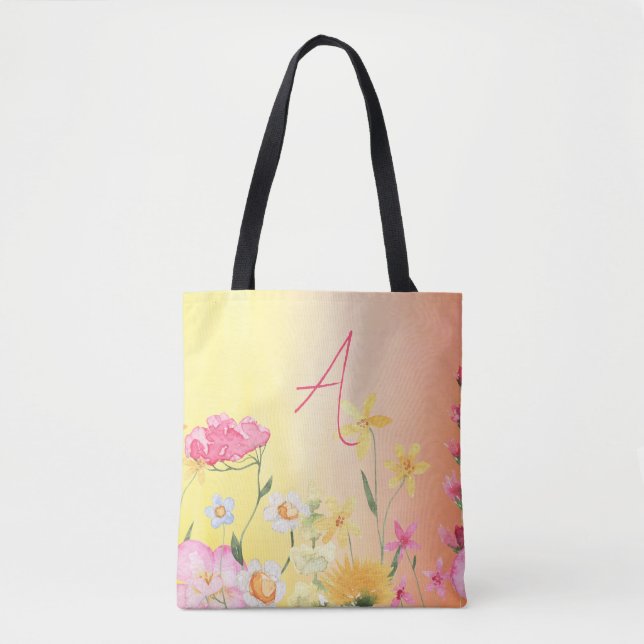 Bolsa Tote Flores Silvestres Personalizadas Cor-de-Rosa e Ama (Frente)