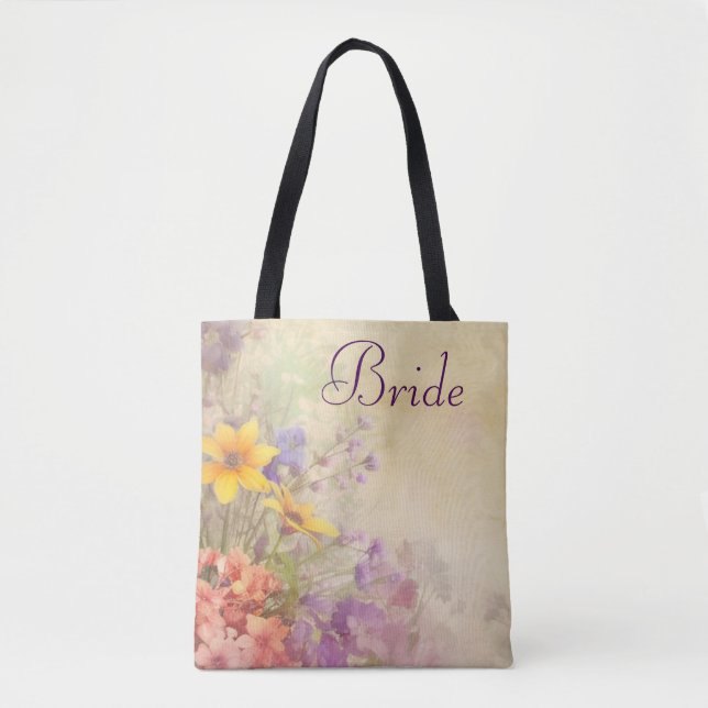 Bolsa Tote Flores Silvestres Românticas Sonho de Casamento  (Frente)