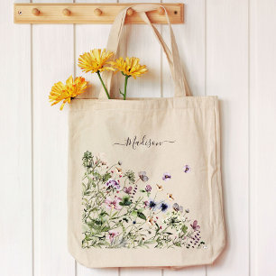 Bolsa Tote Flores Silvestres Roxas Aquarela