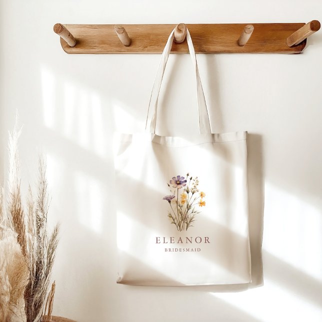 Bolsa Tote Flores Silvestres Roxas Boho Nome Personalizado da (Criador carregado)