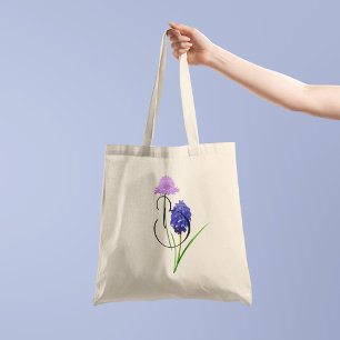 Bolsa Tote Flores silvestres roxas com sua inicial ao lado