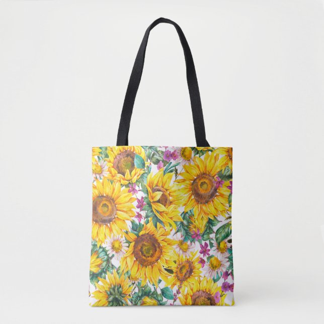 Bolsa Tote Flores solares de aquarelas e vindimas de verão, p (Frente)