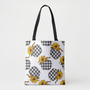 Bolsa Tote Flores solares Xadrez Pumpkin sem soldadura. Farmh