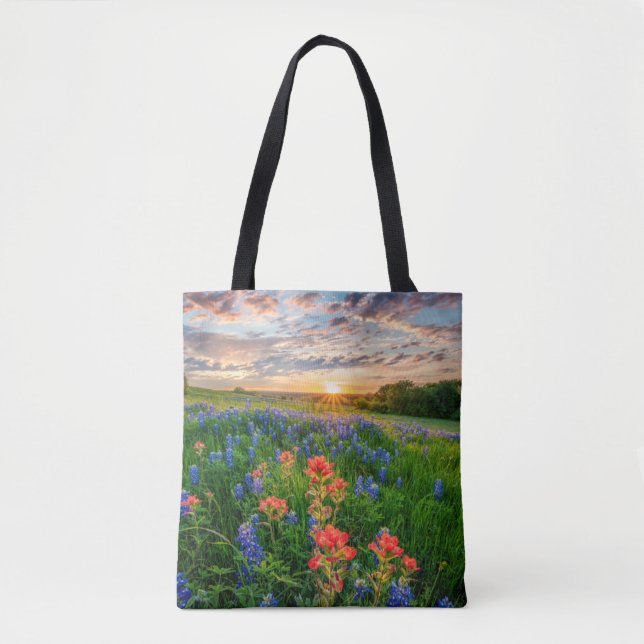 Bolsa Tote Flores | Texas Bluebonnets e Pincel da Índia (Frente)