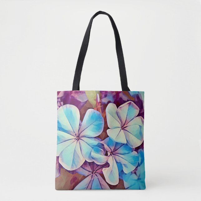 Bolsa Tote Flores tropicais azuis e cor-de-rosa (Frente)