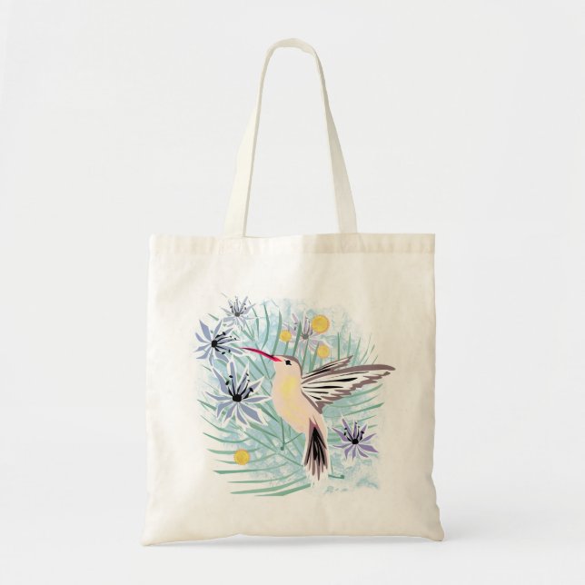 Bolsa Tote Flores tropicais, beija-flores. (Frente)