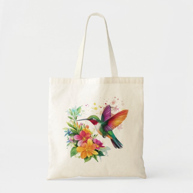 Bolsa Tote Flores Tropicais De Hummingbird (Frente)