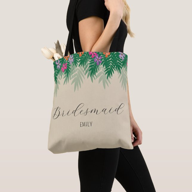 Bolsa Tote Flores Tropicais e Ramos de Palma Bridesmaid (Close Up)