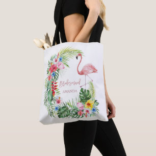 Bolsa Tote Flores Tropicais Elegantes Flamingo Bridesmaid