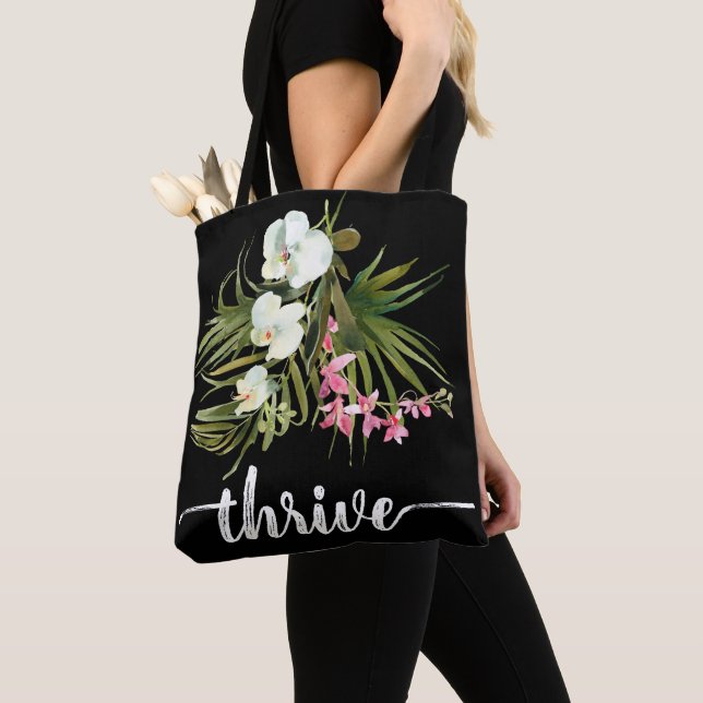 Bolsa Tote Flores Tropicais Exuberantes Rosa Preto (Close Up)