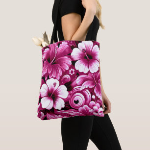 Bolsa Tote Flores tropicais havaianas Hibiscus Pink Padrão