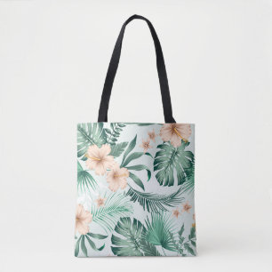 Bolsa Tote Flores tropicais, padrão de folhagem.