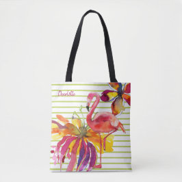 Bolsa Tote Flores Tropicais Rosa Flamingo Personalizadas