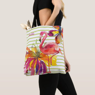 Bolsa Tote Flores Tropicais Rosa Flamingo Personalizadas