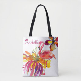 Bolsa Tote Flores Tropicais Rosa Flamingo Personalizadas