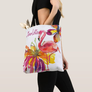 Bolsa Tote Flores Tropicais Rosa Flamingo Personalizadas