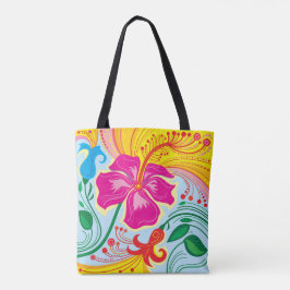 Bolsa Tote Flores Tropicais Soprado Pelo Vento