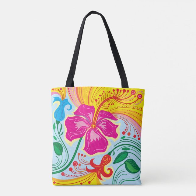 Bolsa Tote Flores Tropicais Soprado Pelo Vento (Verso)