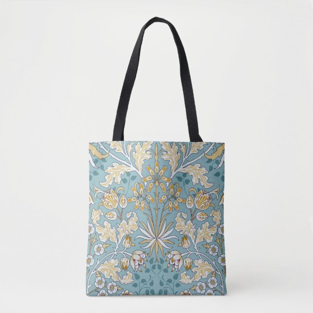 Bolsa Tote Flores venenosas, folhagem azul clara sem costura (Frente)