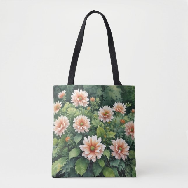 Bolsa Tote Flores Verde Elegante Aquarela (Frente)