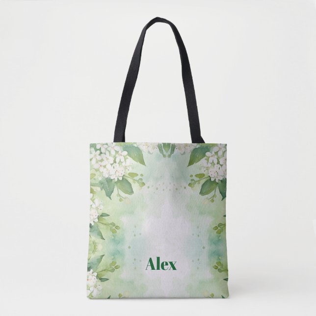 Bolsa Tote Flores Verde Modernas Aquarela & personalizar (Frente)