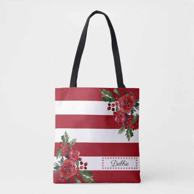 Bolsa Tote Flores Vermelhas bonito E Saco De Tota De Stripes (Frente)