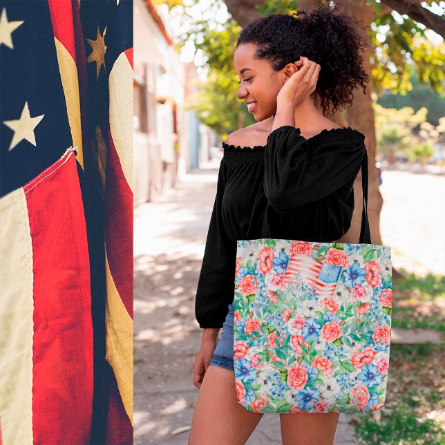 Bolsa Tote Flores Vermelhas Brancas E Azuis Patriótica 4 De J (Criador carregado)