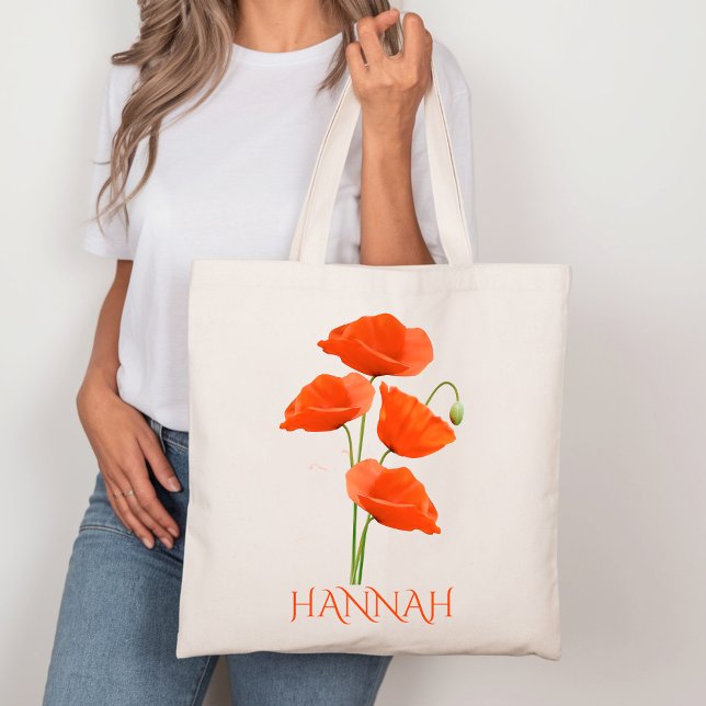 Bolsa Tote Flores Vermelhas de Papoula do Mês de Nascimento d (Criador carregado)