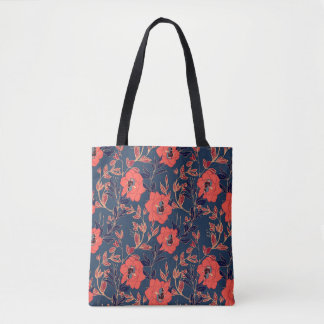 Bolsa Tote Flores vermelhas de rosas e peônias com folhas e p