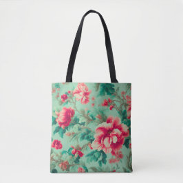 Bolsa Tote Flores Vermelhas e Folhas Verdes Extremas