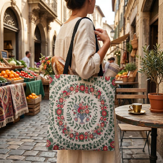Bolsa Tote Flores Vermelhas e Rosas - Grinalda Floral Vintage