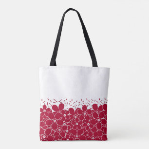 Bolsa Tote Flores vermelhas margaridas sobre fundo branco