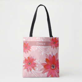 Bolsa Tote Flores Vermelhas Whimsical Folhas Suavemente Acres