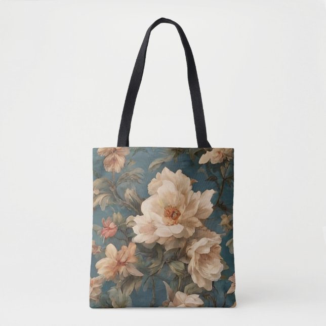 Bolsa Tote Flores Vermelhos Esforçadas, Brancas e Corais Esma (Frente)