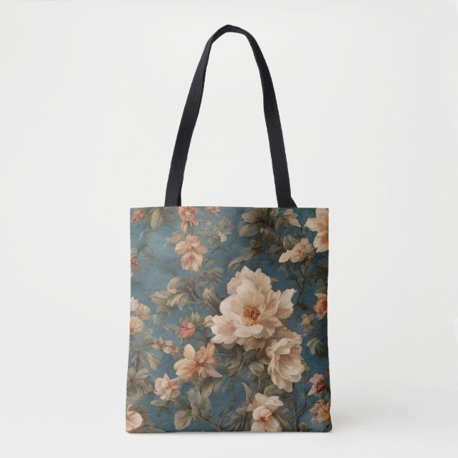 Bolsa Tote Flores Vermelhos Esforçadas, Brancas e Corais Esma (Frente)
