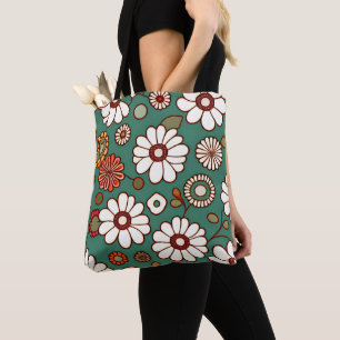 Bolsa Tote Flores Vintage em Fundo Verde