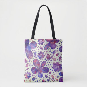 Bolsa Tote Flores violetas românticas e deixa arte original