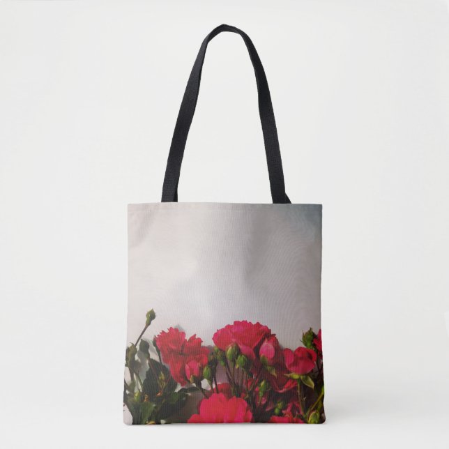 Bolsa Tote Flores vivas e flores brilhantes rosas vermelhas (Frente)
