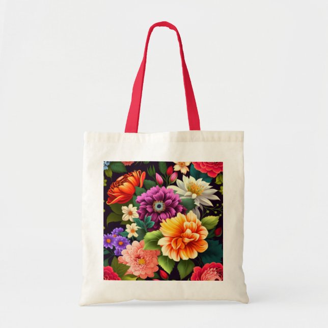 Bolsa Tote Flores vívidas coloridas (Frente)
