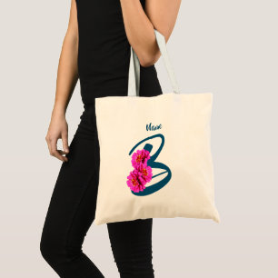 Bolsa Tote Flores Zinnia Monograma Inicial Nome B