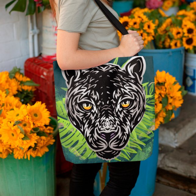 Bolsa Tote Floresta Amazônica Tropical Panther Negra (Criador carregado)