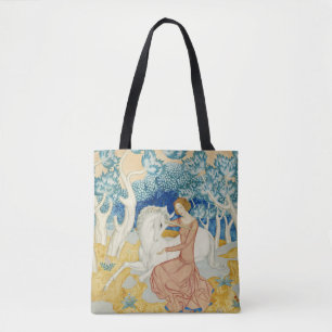 Bolsa Tote Floresta Azul Caprichosa Arte de Unicórnio e Donze