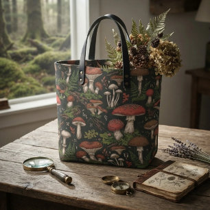 Bolsa Tote Floresta Botânica de Cogumelos Vintage