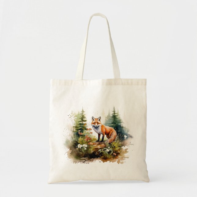 Bolsa Tote Floresta de Aquarela Fox (Frente)