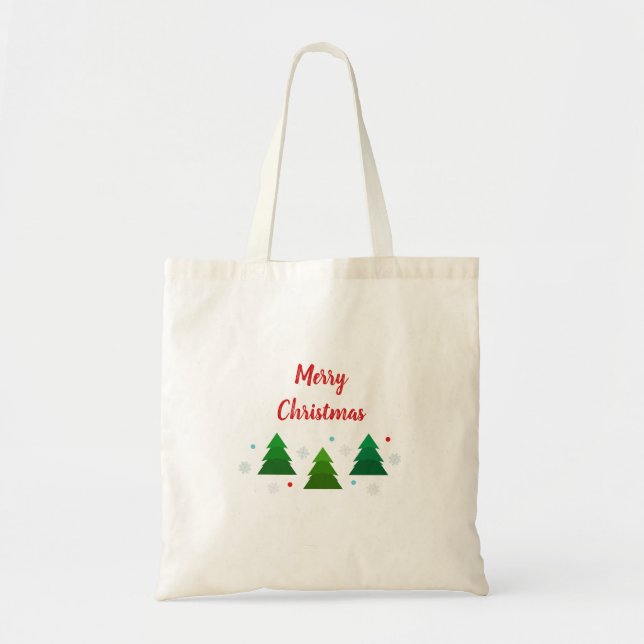 Bolsa Tote Floresta de árvores de Natal, flocos de neve, pont (Frente)