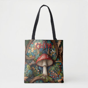 Bolsa Tote Floresta de cogumelos boêmicos retrorelegante