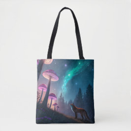 Bolsa Tote Floresta de Cogumelos Brilhantes Raposa Arte Fanta